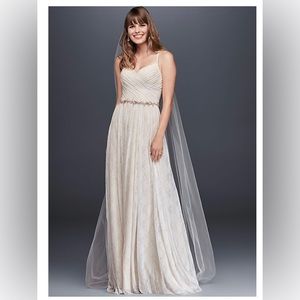 David’s Bridal soft lace wedding dress with pleated bodice in ivory - never worn